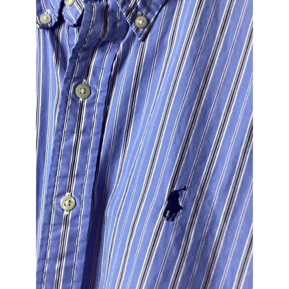 Ralph Lauren Custom Fit Mens Blue Striped Short Sleeve Button Down Shirt Size L - Picture 5 of 9